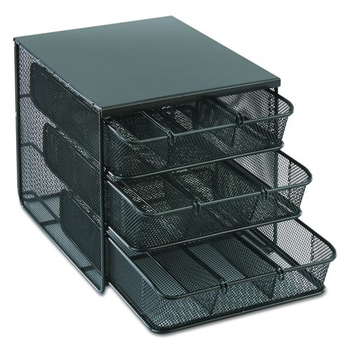 Safco Onyx Three Drawer Hospitality Organizer, 7 Compartments, 11.5 x 8.25 x 8.25, Black