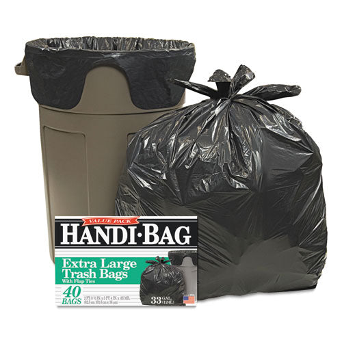 Handi-Bag Super Value Pack Can Liners, 33 gal, 0.65 mil, 32.5" x 40", Black, 40/Box