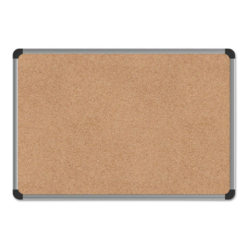 Universal Cork Board with Aluminum Frame, 24" x 18", Tan Surface, Satin Aluminum Frame