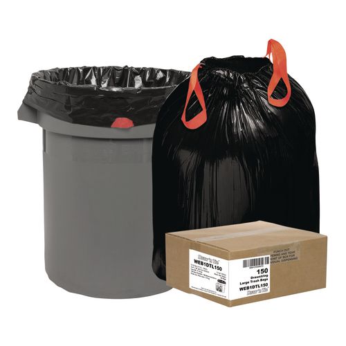 Draw 'n Tie Heavy-Duty Trash Bags, Drawstring, 33 gal, 1.2 mil, 33.5" x 38", Black, 25 Bags/Roll, 6 Rolls/Box