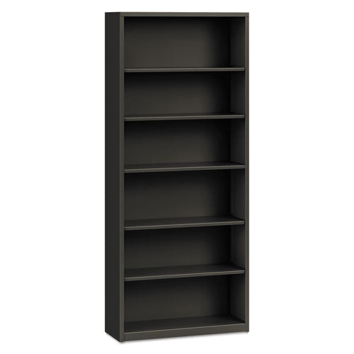HON Metal Bookcase, Six-Shelf, 34.5w x 12.63d x 81.13h, Charcoal