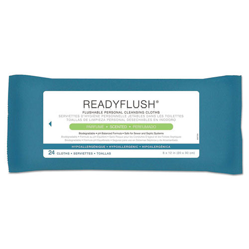 Medline ReadyFlush Biodegradable Flushable Wipes, 1-Ply, 8 x 12, White, 24/Pack