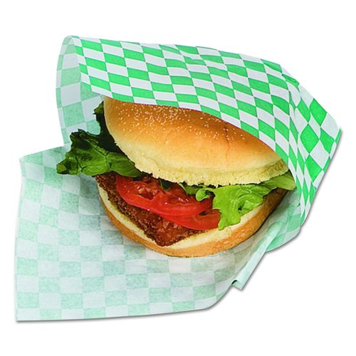 Bagcraft Grease-Resistant Paper Wraps and Liners, 12 x 12, Green Check, 1,000/Box, 5 Boxes/Carton