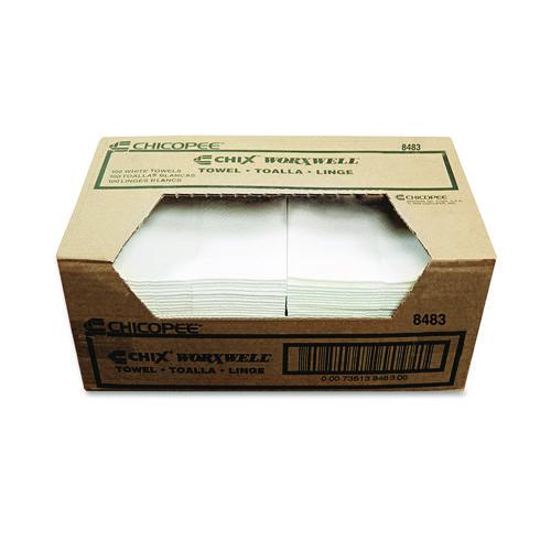 Chicopee Durawipe Shop Towels, 13 x 15, Flat, White, 300/Carton