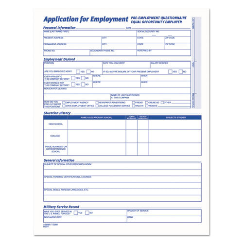 TOPS Comprehensive Employee Application Form, One-Part (No Copies), 17 x 11, 25 Forms Total