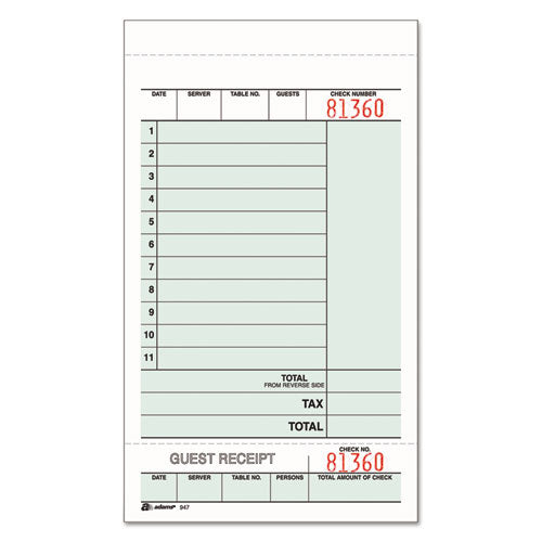 Adams Multi-Part Guest Check Unit Sets, Two-Part Carbonless, 4.25 x 6.75, 250 Forms Total