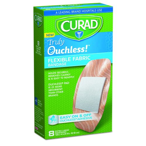Curad Ouchless Flex Fabric Bandages, 1.65 x 4, 8/Box