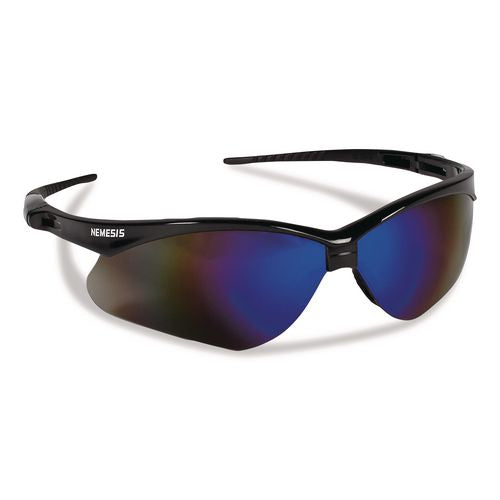 KleenGuard Nemesis Safety Glasses, Black Half Frame, Mirrored Blue Dual Lens