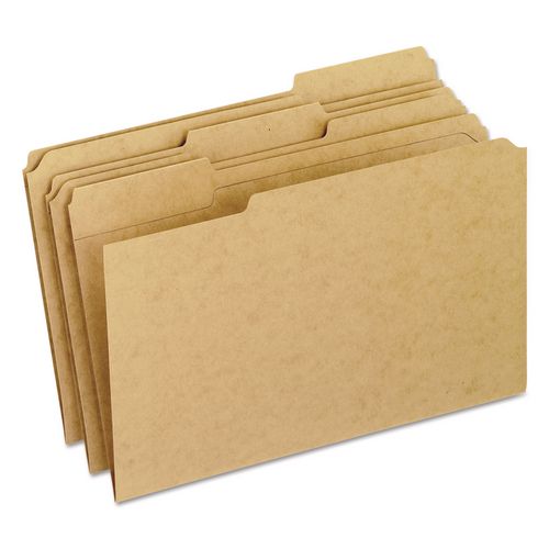 Pendaflex Dark Kraft File Folders with Double-Ply Top, 1/3-Cut Tabs: Assorted, Legal Size, 0.75" Expansion, Brown, 100/Box