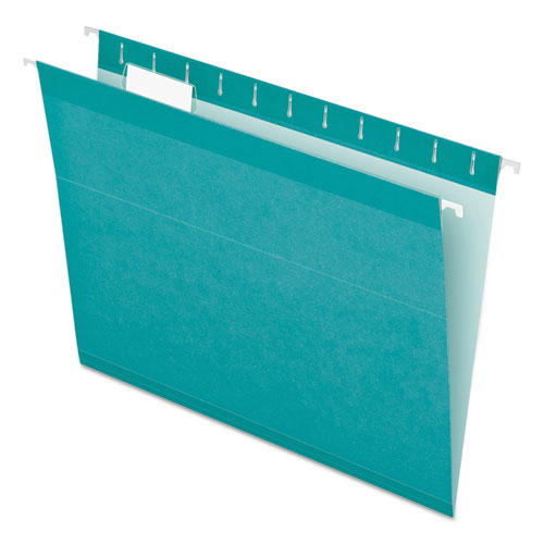 Pendaflex Colored Reinforced Hanging Folders, Letter Size, 1/5-Cut Tabs, Aqua, 25/Box