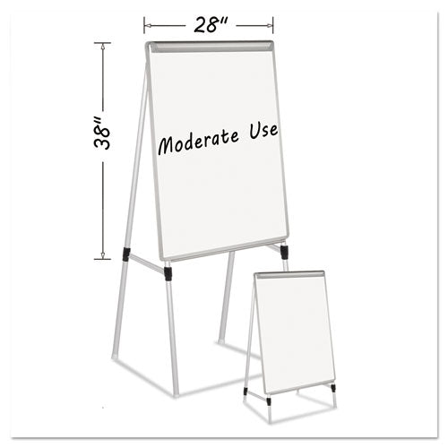 MasterVision Silver Easy Clean Dry Erase Quad-Pod Presentation Easel, 28" x 39.5", White Surface, Black/Satin Aluminum Frame