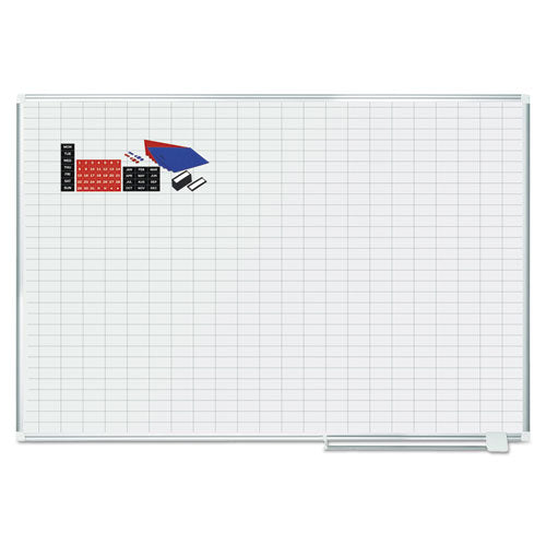 MasterVision Gridded Magnetic Steel Dry Erase Project Planning Board, w/Accs, 1" x 2" Cell, 72" x 48", White Surface, Satin Aluminum Frame