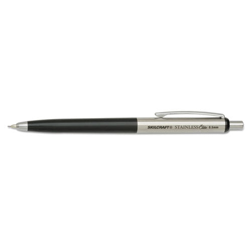 AbilityOne 7520016558004, SKILCRAFT Stainless Elite Mechanical Pencil, 0.5 mm, F (#2.5), Black Lead, Black/Silver Barrel, 3/Pack