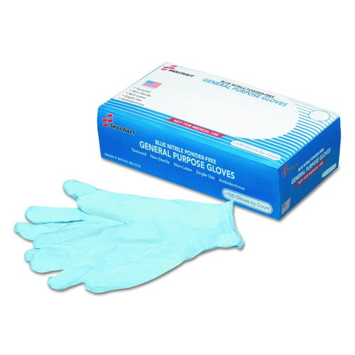 AbilityOne 8415014920178, SKILCRAFT Nitrile General Purpose Gloves, Powder-Free, 4 mil Thick, 9.5" Long, Blue, 100/Box