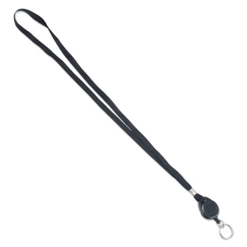 Advantus Lanyards with Retractable ID Reels, Metal Split Ring Fastener, 34" Long, Black, 12/Pack