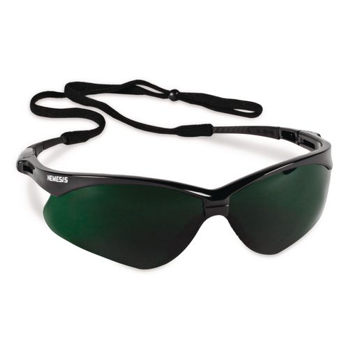 KleenGuard Nemesis Safety Glasses, Black Half Frame, Green Shade 5 VLT Dual Lens