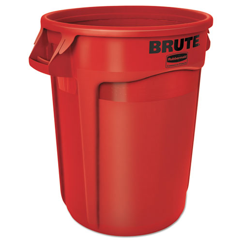 Rubbermaid Commercial Vented Round Brute Container, 32 gal, Plastic, Red