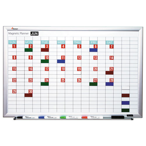 AbilityOne 7110016222127, SKILCRAFT Magnetic Work/Plan Dry Erase Kit, 36" x 24", White Surface, Satin Aluminum Frame