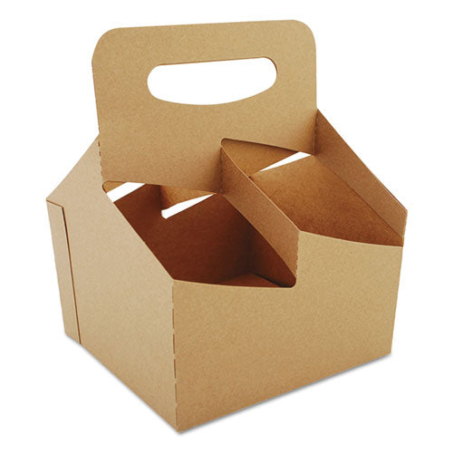 SCT 4-Corner Pop-Up Food and Drink Tray, 4-Cup Drink Carrier, Up to 32 oz Beverages, 7.25 x 7 x 9.25, White, Paper, 250/Carton