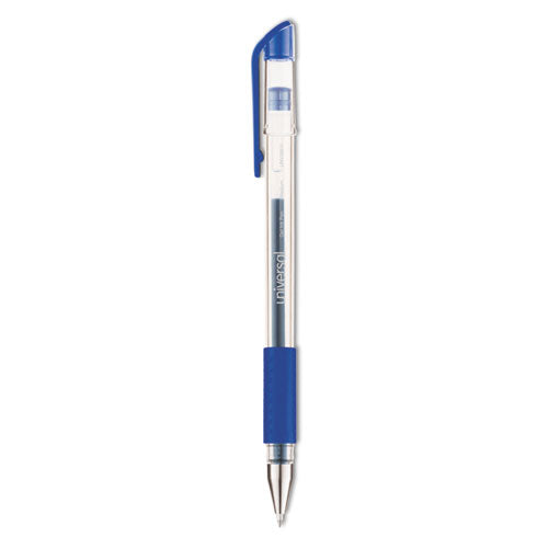 Universal Comfort Grip Gel Pen, Stick, Medium 0.7 mm, Blue Ink, Clear/Blue Barrel, Dozen