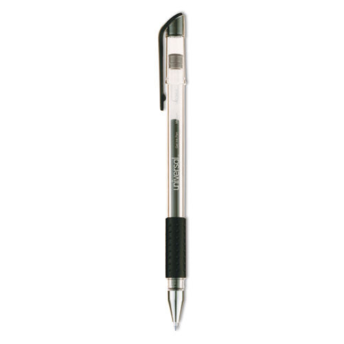 Universal Comfort Grip Gel Pen, Stick, Medium 0.7 mm, Black Ink, Clear/Black Barrel, Dozen