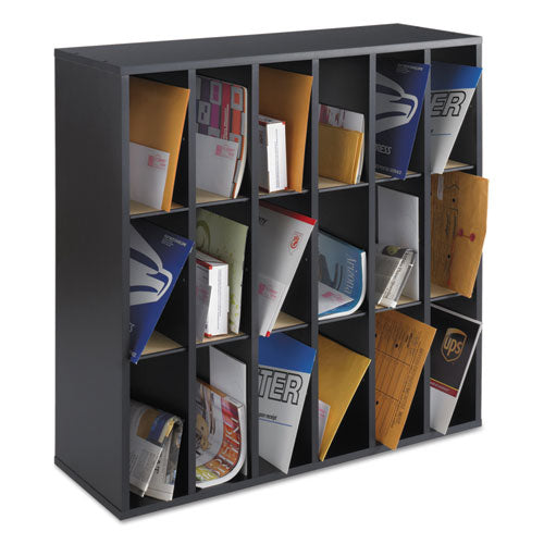 Safco Wood Mail Sorter with Adjustable Dividers, Stackable, 18 Compartments, 33.75 x 12 x 32.75, Black