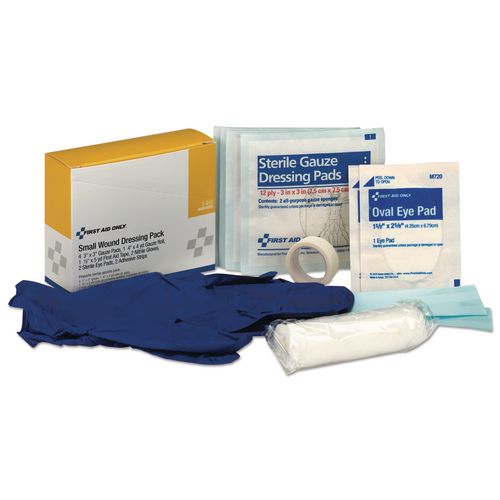 First Aid Only Small Wound Dressing Kit, Includes Gauze, Tape, Gloves, Eye Pads, Bandages