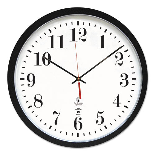 Chicago Lighthouse Black ATOMIC Contemporary Clock, 16.5" Overall Diameter, Black Case, 1 AA (sold separately)