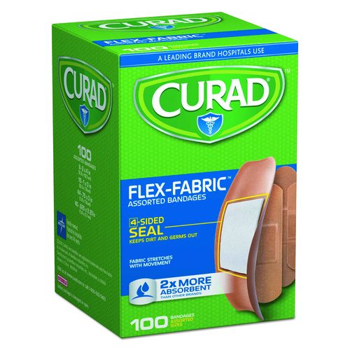 Curad Flex Fabric Bandages, Assorted Sizes, 100/Box