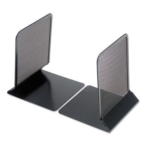 Universal Metal Mesh Bookends, Nonskid Base, 5.38 x 5.38 x 6.75, Black, Pair
