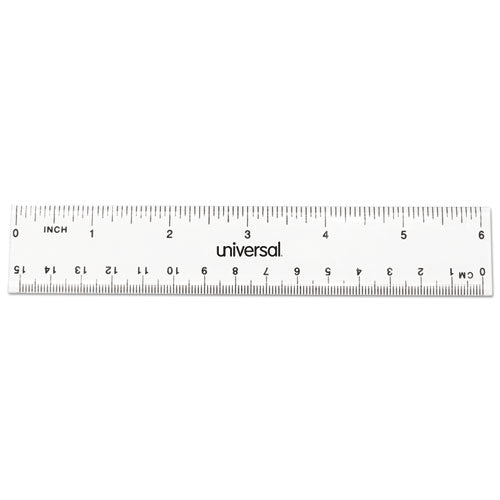 Universal Clear Plastic Ruler, Standard/Metric, 6" Long, Clear, 2/Pack