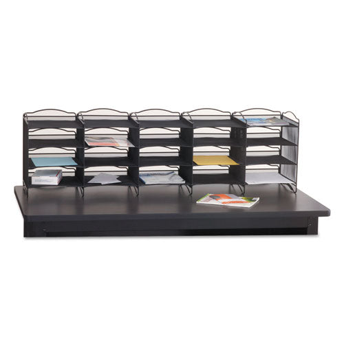 Safco Onyx Mesh Literature Sorter, 20 Compartments, 19 x 15.25 x 59, Black