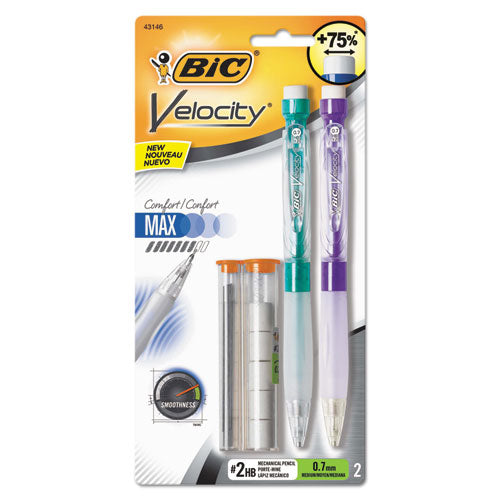 BIC Velocity Max Pencil, 0.7 mm, HB (#2), Black Lead, Assorted Barrel Colors, 2/Pack