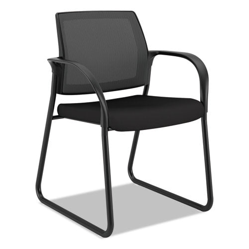 HON Ignition Series Mesh Back Guest Chair with Sled Base, Fabric Seat, 25" x 22" x 34", Black Seat, Black Back, Black Base