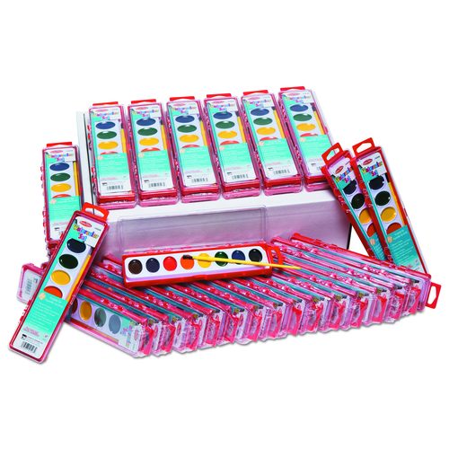 Creative Arts Charles Leonard Watercolor Paint Pan Kit Class Pack, 8 Assorted Colors, 1 oz Palette Tray, 36 Kits/Box