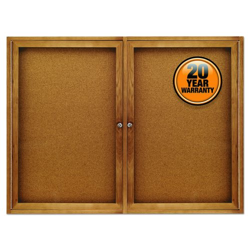 Quartet Enclosed Indoor Cork Bulletin Board with Two Hinged Doors, 48" x 36", Tan Surface, Oak Finished Fiberboard (MDF) Frame