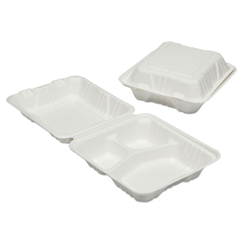 AbilityOne 7350016646905, SKILCRAFT Clamshell Hinged Lid ToGo Food Containers, 3 Compartments, 8 x 8 x 3, White, Paper, 200/Box