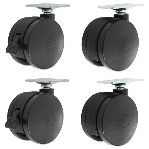Alera Casters for Height-Adjustable Table Bases, Grip Ring Stem, 2" Wheel, Black, 4/Set