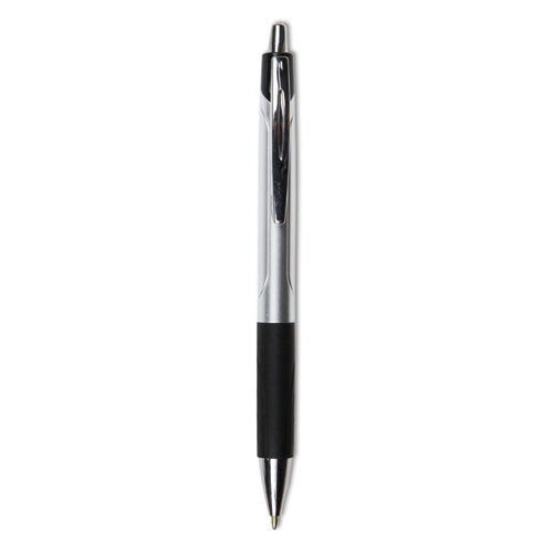 Universal Comfort Grip Ballpoint Pen, Retractable, Medium 1 mm, Black Ink, Silver/Black Barrel, Dozen