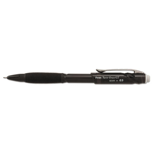 Pentel Twist-Erase GT Pencils, 0.5 mm, HB (#2), Black Lead, Black Barrel