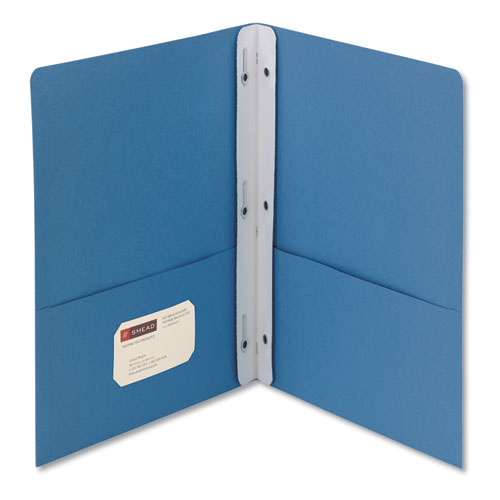 Smead Two-Pocket Folder with Tang Strip Style Fasteners, Accommodates (100) 11 x 8.5 Sheets, Blue, 25/Box
