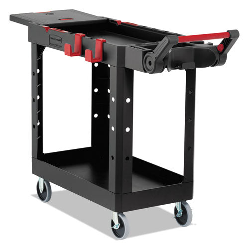 Rubbermaid Commercial Heavy Duty Adaptable Utility Cart, Plastic, 2 Shelves, 500 lb Capacity, 17.8" x 46.2" x 36", Black
