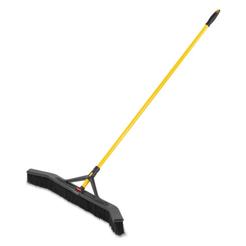Rubbermaid Commercial Maximizer Push-to-Center Broom, 36 x 58.13, Polypropylene Bristles, Steel Handle, Yellow/Black