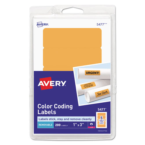 Avery Printable Self-Adhesive Removable Color-Coding Labels, 1 x 3, Neon Orange, 5/Sheet, 40 Sheets/Pack, (5477)