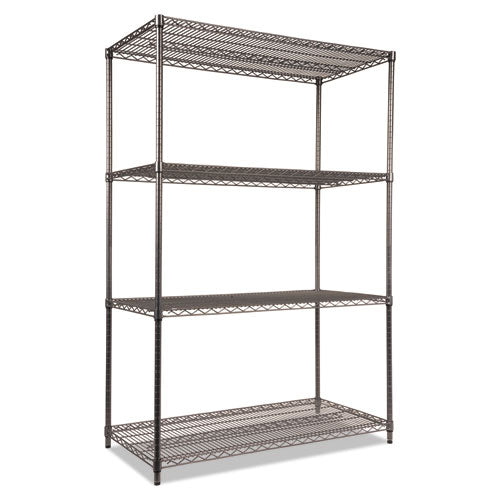Alera Wire Shelving Starter Kit, Four-Shelf, 48w x 24d x 72h, Black Anthracite
