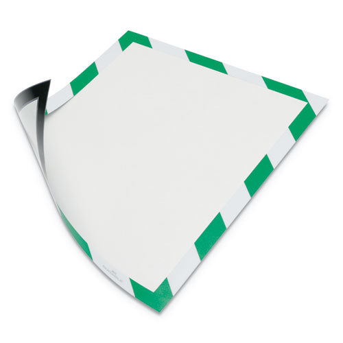 Durable DURAFRAME Security Magnetic Sign Holder, 8.5 x 11, Green/White Frame, 2/Pack