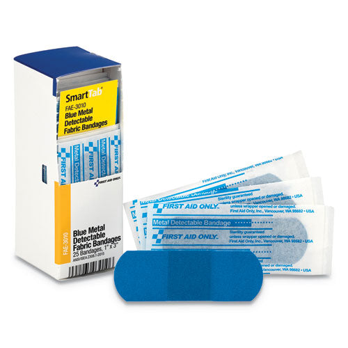 First Aid Only Refill for SmartCompliance General Cabinet, Blue Metal Detectable Bandages, 1 x 3, 25/Box