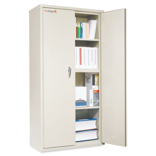 FireKing Storage Cabinet, 36w x 19.25d x 72h, UL Listed 350 Degree, Parchment