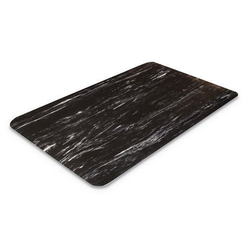 Crown Cushion-Step Marbleized Rubber Mat, Rectangular, Black Smooth Surface, 36" x 60"