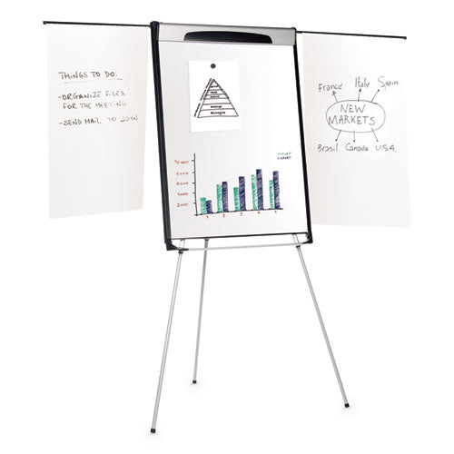 MasterVision Tripod Extension Bar Magnetic Gold Ultra Dry Erase Easel, 29" x 41", White Surface, Black/Satin Aluminum Frame
